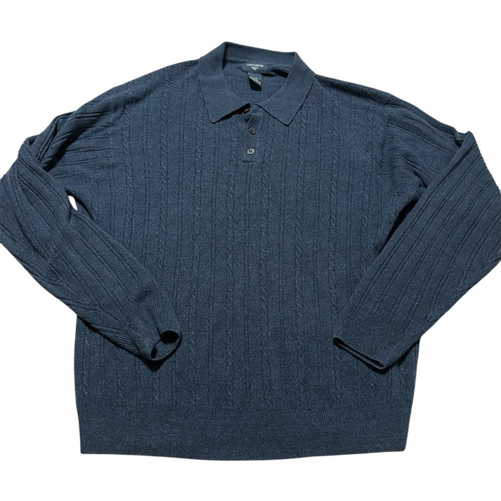 Dockers Soft Cable knit Sweater Size XL Collar Pullover Navy Blue oversized